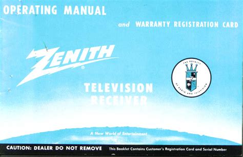 Zenith Television Receiver Operating Manual Reader