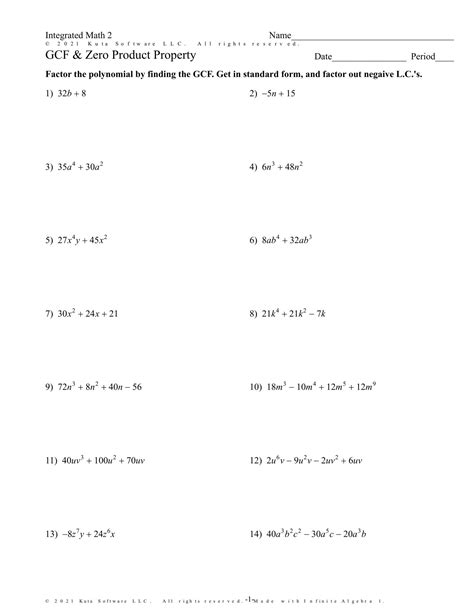 Zero Product Property Worksheet With Answers Kindle Editon