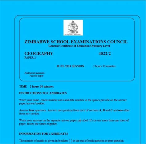 Zimsec 2014 O Level Geographyquestion And Answer PDF