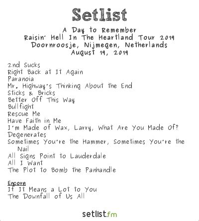 A Day To Remember Set List