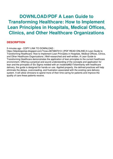 a lean guide to transforming healthcare Reader