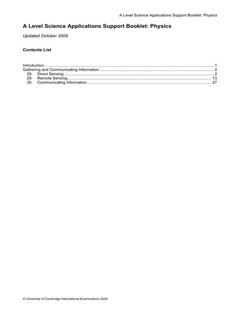 a level science applications support booklet physics Reader