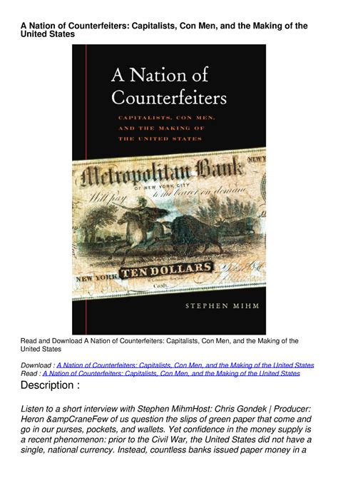 a nation of counterfeiters capitalists con men and the making of the united states Kindle Editon