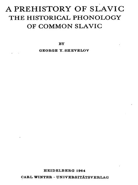 a prehistory of slavic the historical phonology of common slavic Epub