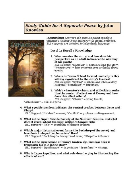 a separate peace study guide quizlet Reader