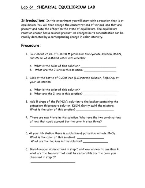 a study of chemical equilibrium lab answers PDF