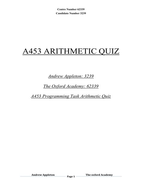 a453 programming project arithmetic quiz PDF PDF