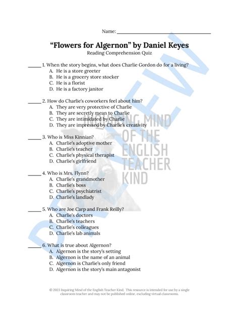 abcteach answer keys flowers for algernon Kindle Editon