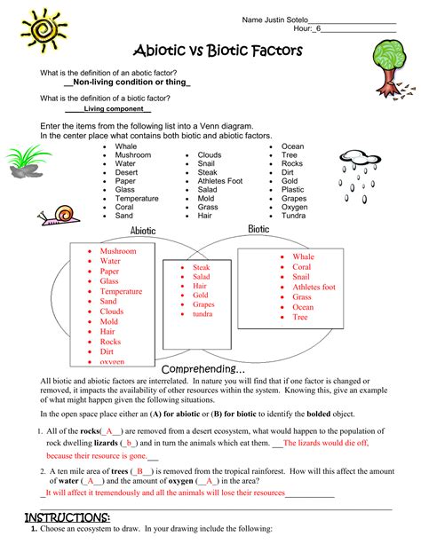 abiotic vs biotic factors worksheet answers PDF