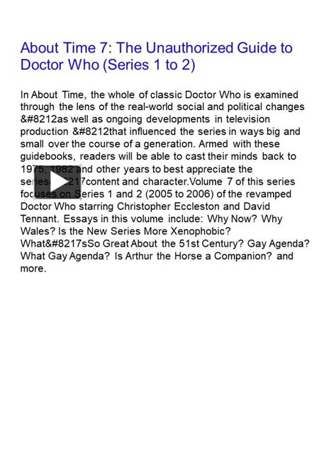 about time 7 the unauthorized guide to doctor who series 1 and 2 Doc