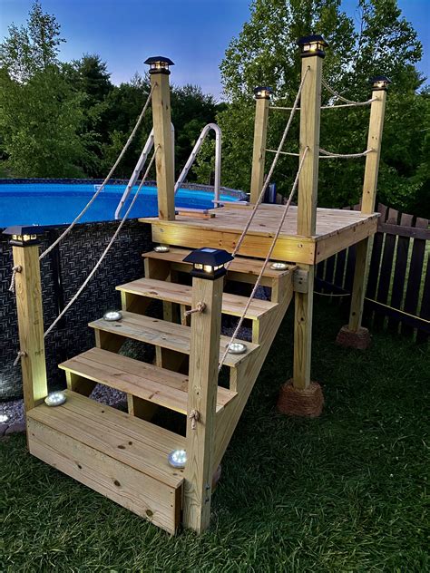 above ground pool stairs with platform