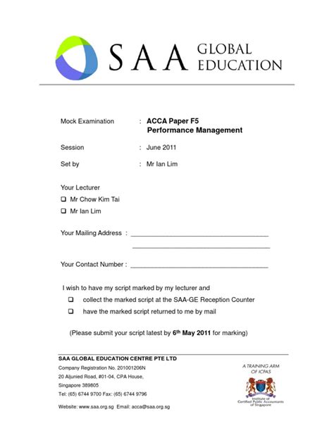 acca f5 mock exam paper PDF