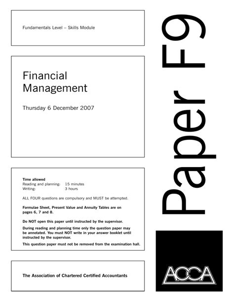 acca pilot paper 2007 f9 PDF