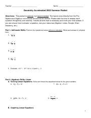 accelerated analytic geometry summer packet answers Reader