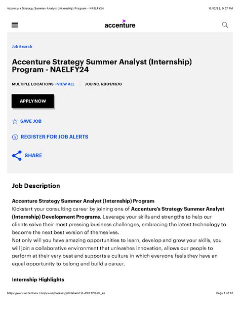 accenture summer analyst internship