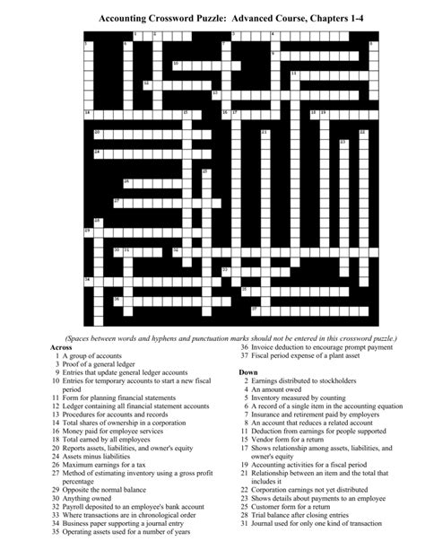 accounting crossword puzzle first year course answers Reader