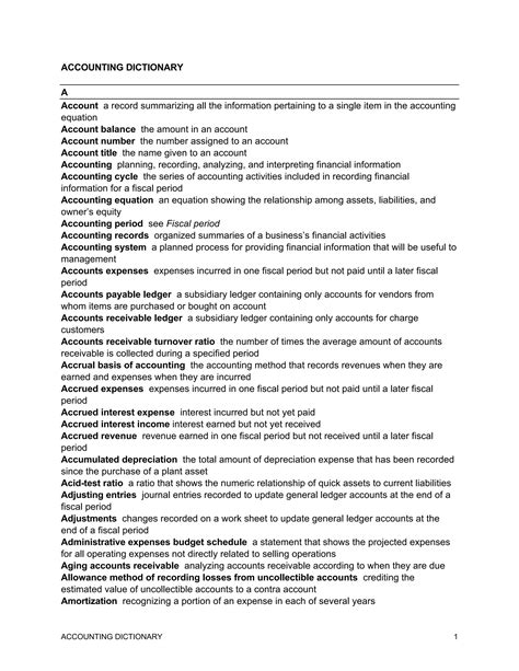 accounting definitions online dictionary PDF