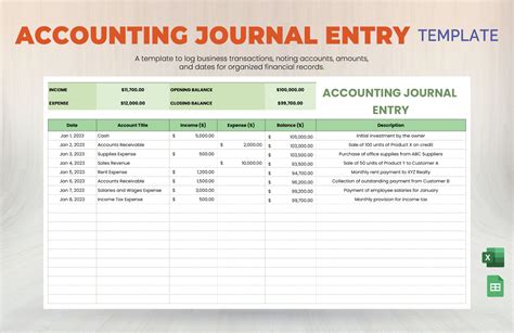 accounting double entry journal template PDF