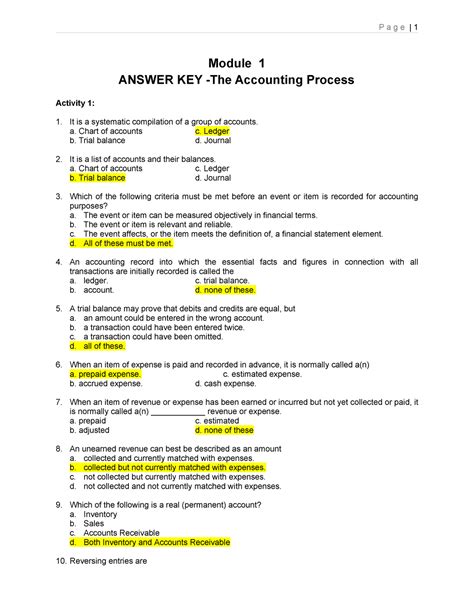 accounting work answer key Doc