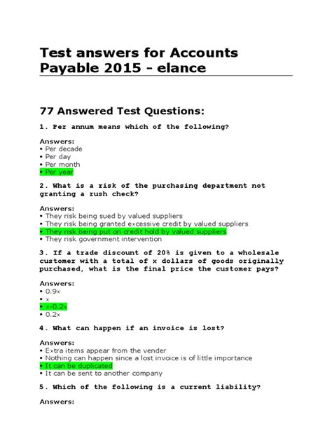 accounts payable test answers Doc