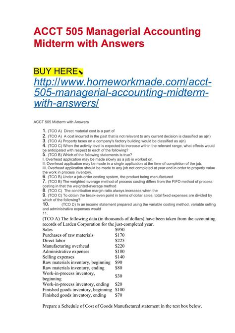 acct 505 midterm answers Epub