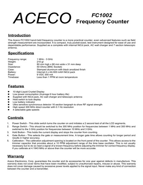 aceco fc1002 quick manual user guide Reader