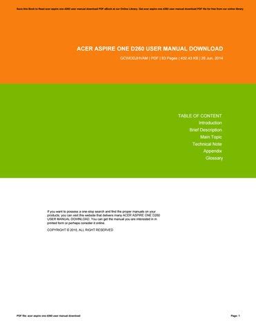 acer aspire one d260 user manual download Kindle Editon