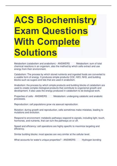 acs biochemistry practice exam questions Reader