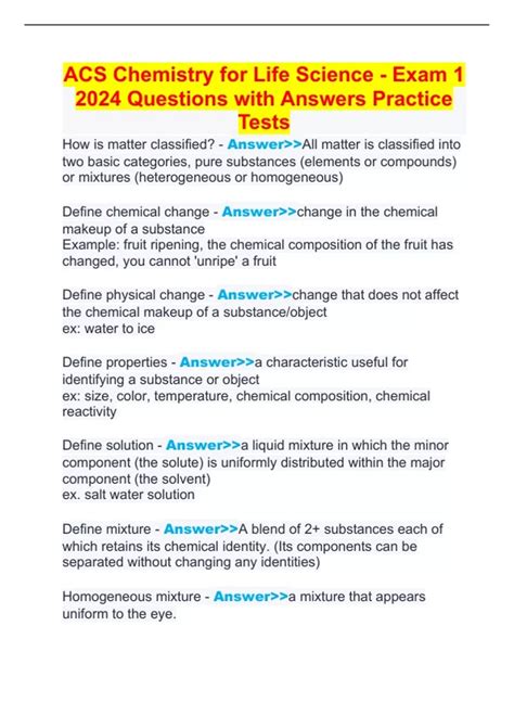 acs chemistry exam answers PDF