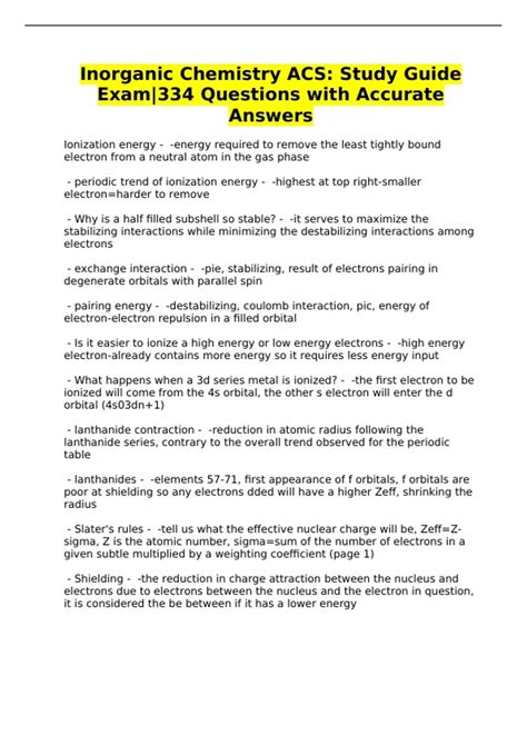 acs inorganic exam study guide PDF