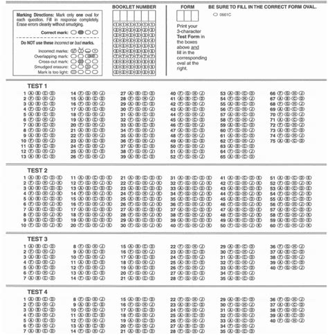 act answer sheet test 61d Doc