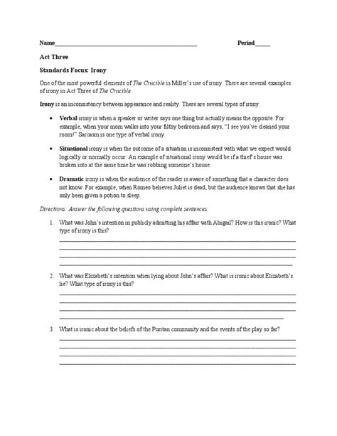 act three standards focus irony answers Doc