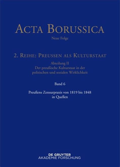acta borussica kulturstaat wirklichkeit zensurpraxis PDF