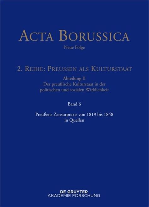 acta borussica kulturstaat wirklichkeit zensurpraxis PDF