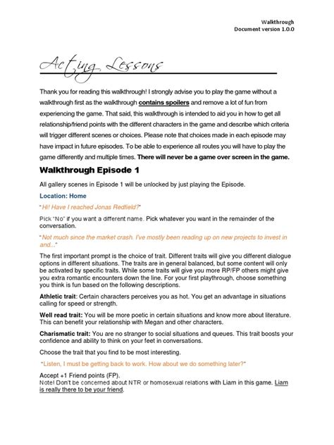 Acting Lessons Walkthrough