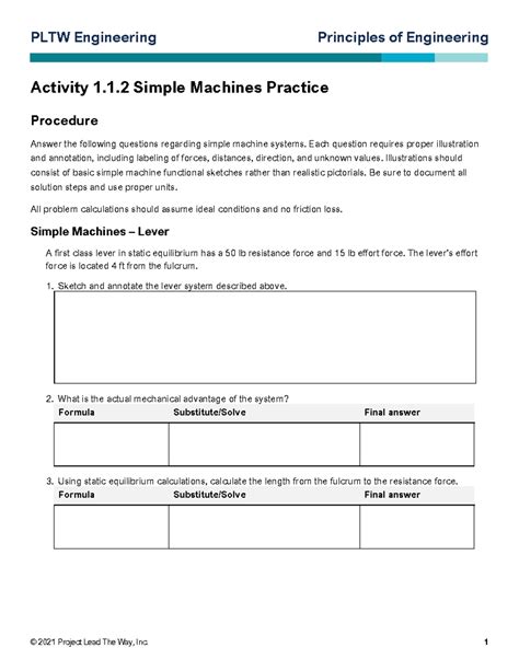 activity 112 simple machines practice problems answer key Reader