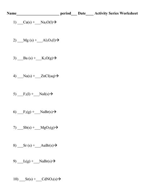 activity series worksheet answer key Doc