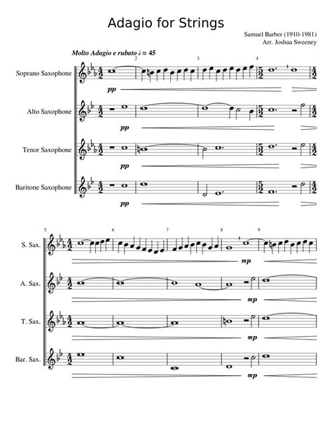 adagio for strings arrangement for saxophone quartet PDF