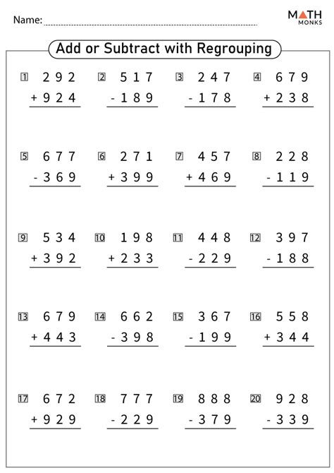 addition and subtraction with regrouping