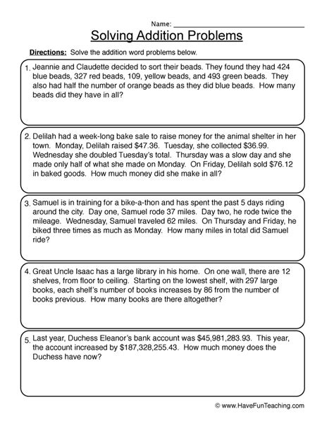 addition word problems worksheet Epub