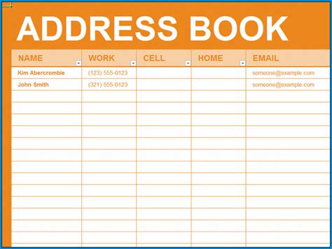 address book template excel Kindle Editon