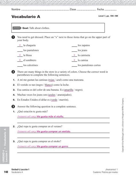 adelante workbook answer key leccion 4 Doc