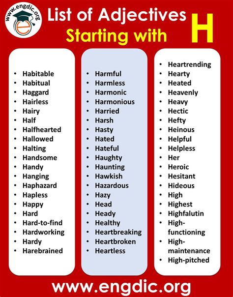 adjectives with letter h