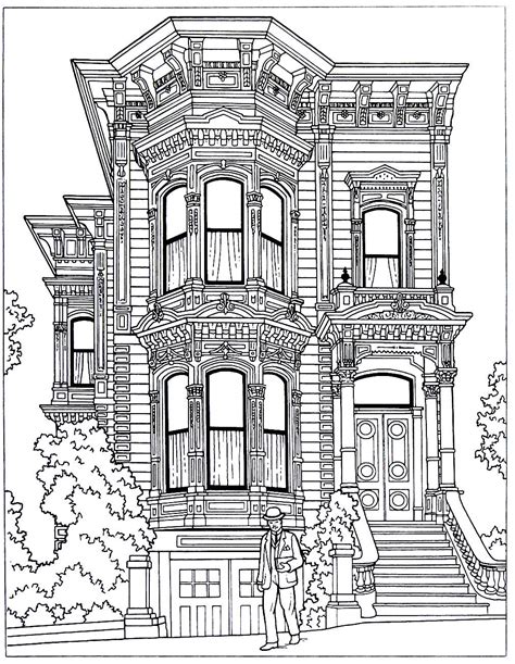 adult coloring book houses architecture PDF