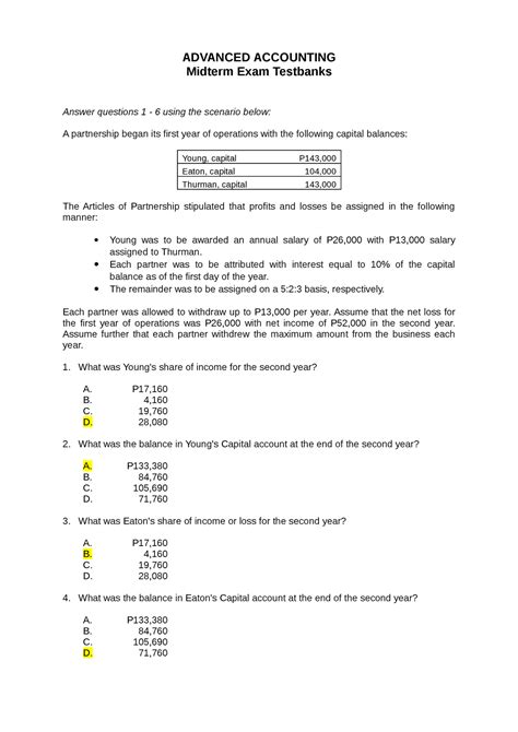 advanced accounting midterm answers Epub