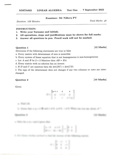 advanced algebra question paper PDF