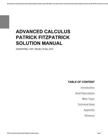 advanced calculus patrick fitzpatrick solution manual Kindle Editon