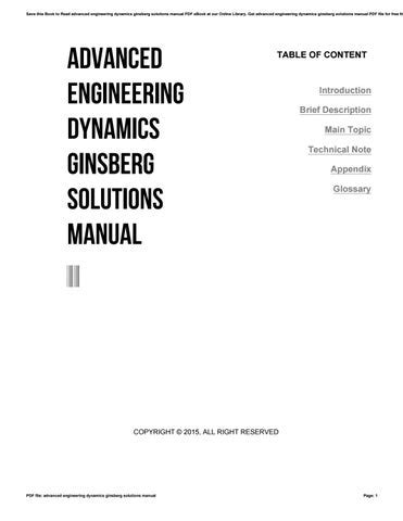 advanced engineering dynamics ginsberg solution manual Epub