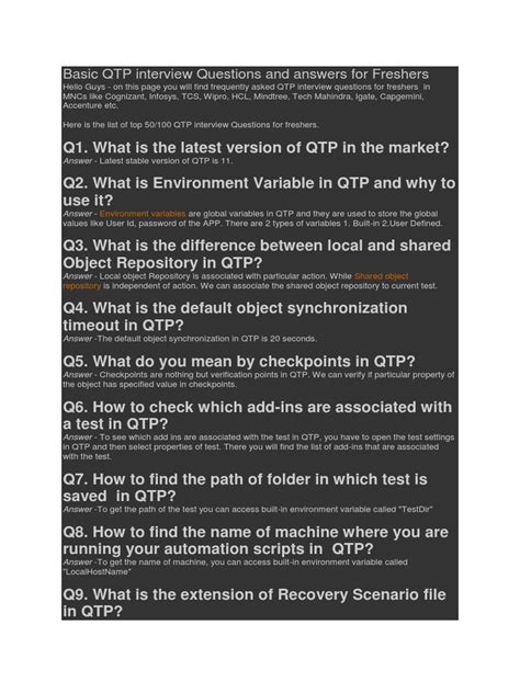 advanced qtp interview questions and answers Epub