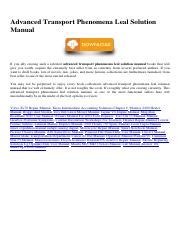 advanced transport phenomena leal solution manual pdf Kindle Editon